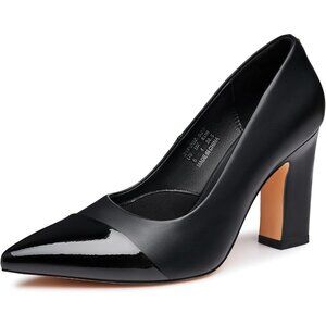 Women's Black Pointed Toe Chunky Pumps Shoes Block High Heels Comfortable